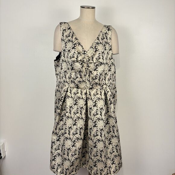 LACE & MESH Size 3X Floral Brocade Fit n' Flare Pleated Midi Dress Side Pockets - Picture 1 of 8